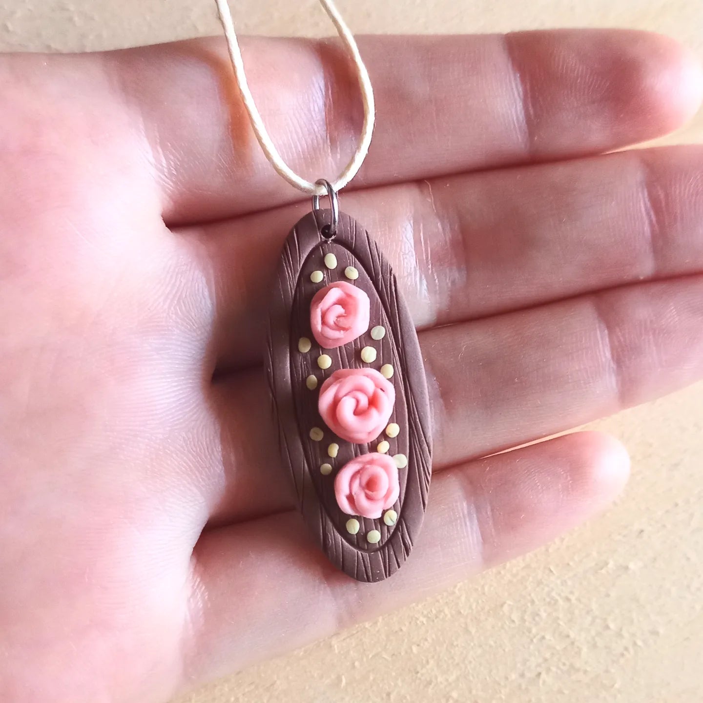 Pink Rose Wood Pendant Necklace
