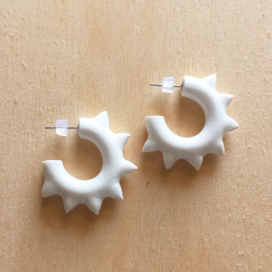 Spikey White Hoops Earrings