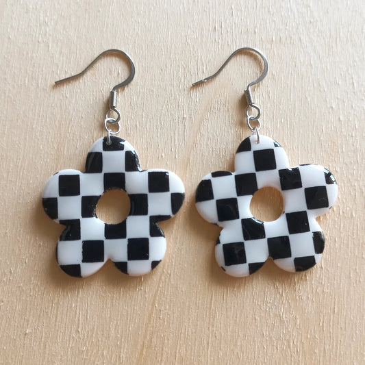 Checkered Flower Earrings