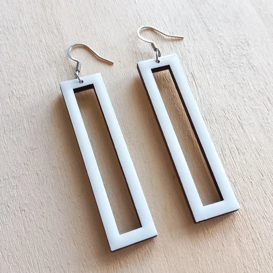 White Wood Rectangle Earrings