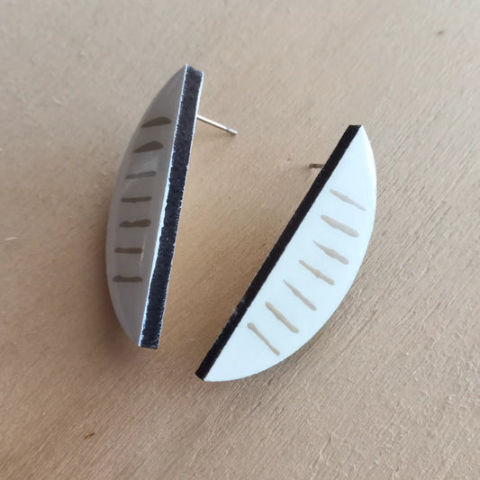 White Circle slice Wood Earrings