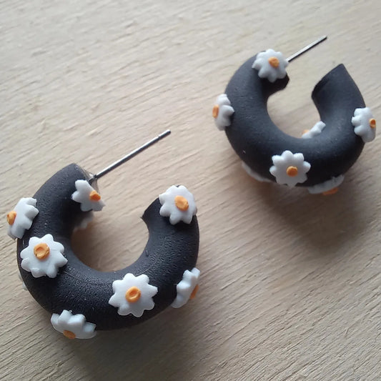 Charcoal with White Flowers Hoops