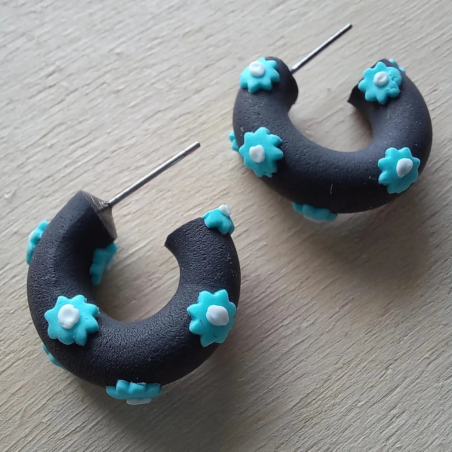 Charcoal with Blue Flowers Hoops