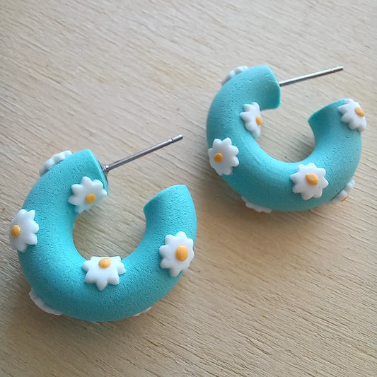 Blue with White Flowers Hoops