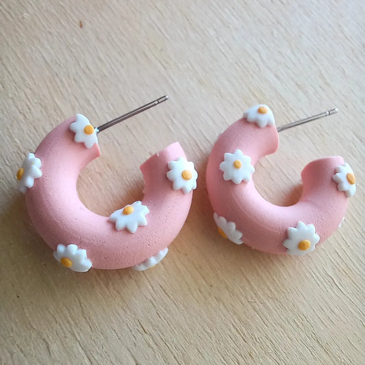 Pink with White Flowers Hoops
