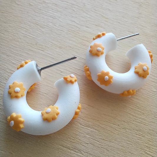 White with Yellow Flowers Hoops