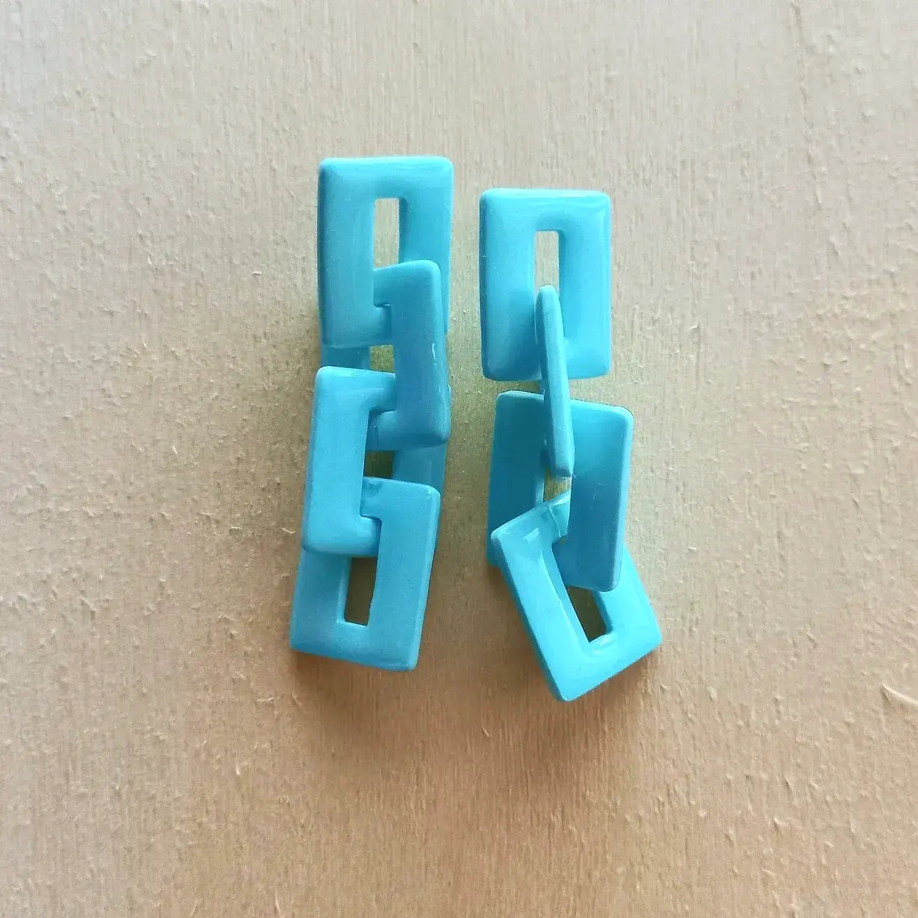 Blue Square Chainlink Dangle Studs