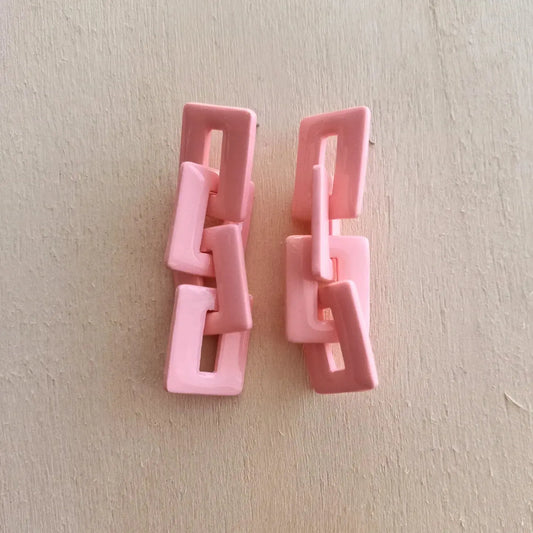 Pink Square Chainlink Dangle Studs