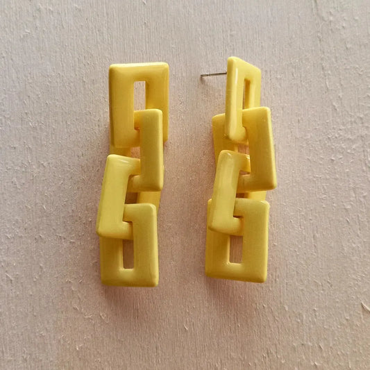 Yellow Square Chainlink Dangle Studs