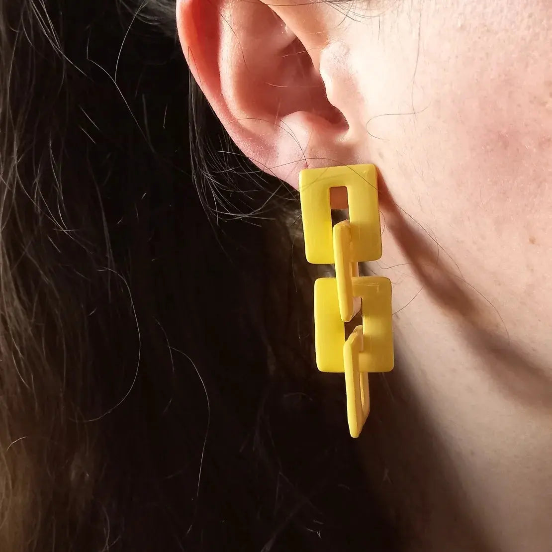 Yellow Square Chainlink Dangle Studs
